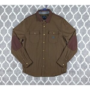 Roark Revival Nordsman Flannel Shirt Jacket Men L Brown Wool Blend Elbow Patches